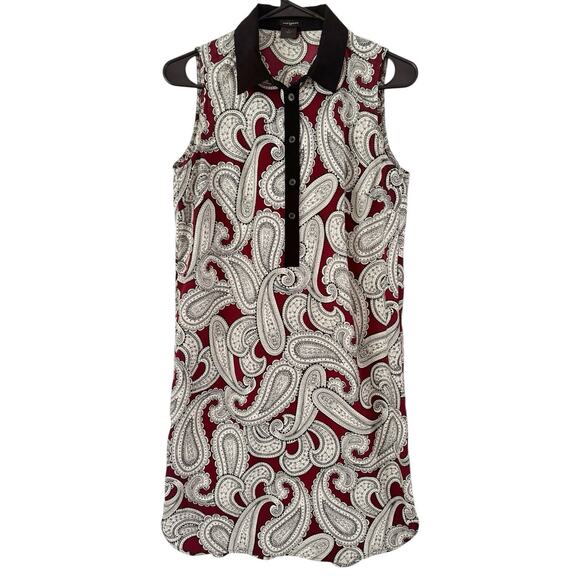 Ann Taylor Dark Red Paisley Print 1/4 Button Popover Dress Size Small - Picture 1 of 7